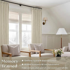 Beige Pinch Pleated 100 Inch Flax Linen Curtains 2 Panels | Memory Training - Image 4