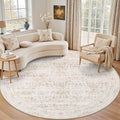 Round Area Rug for Living Room: 6ft Boho Washable Rug Beige Brown | Vintage by EXPEDIX