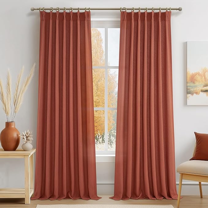 Extra Long Burnt Orange Sheer Fall Curtains & Drapes 108 Inches Long 2 Panels by PleatedDrapes