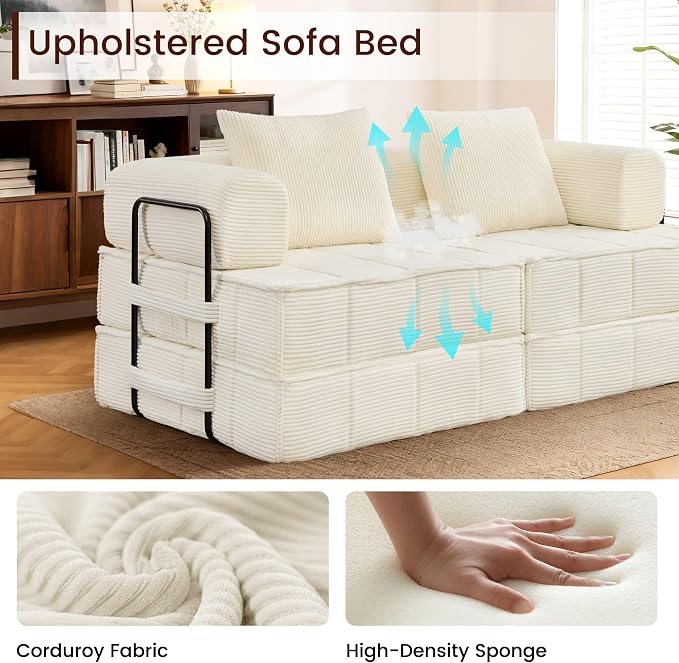 Korser Folding Convertible Sofa Bed, Corduroy Upholstered Boneless Couch - Image 6