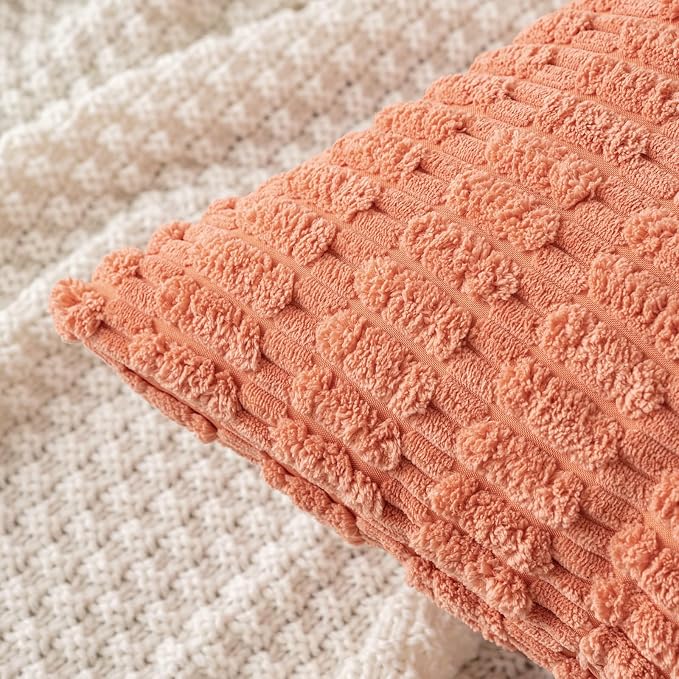 MIULEE Corduroy Decorative Throw Pillow Covers 18x18 Coral Pack of 2 | Soft - Image 5