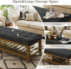 Befurtori Large Rectangular Upholstered Ottoman Bench, Linen Tufted Footrest - Image 5