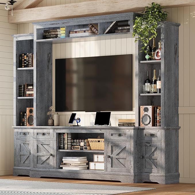 AMERLIFE 98" Farmhouse Entertainment Center Fits 75" TVs, Wall Unit - Image 6