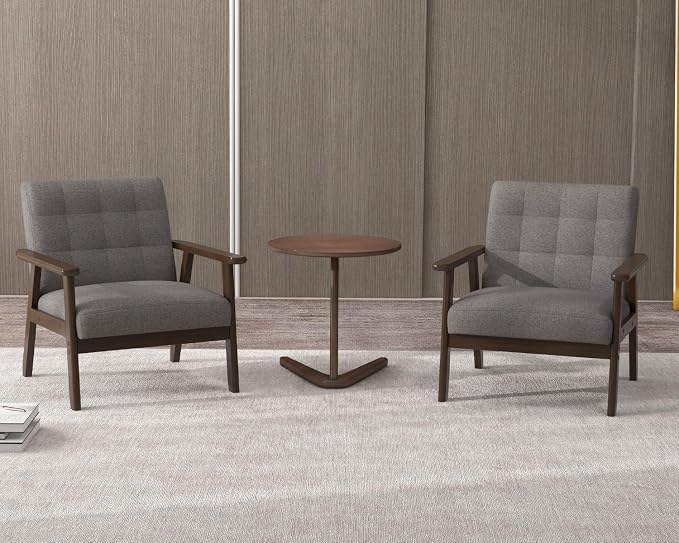 Modern Accent Chair with Wooden Table, Upholstered Linen Fabric Leisure Side - Image 3