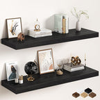 Black Floating Shelves 48Inch Long, 12 Inch Deep Floating Shelves by FunMemories