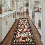 Black Brown Floral Hallway Runner Rug 2x10 by WelcometoBabovid