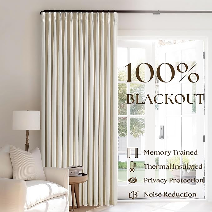 Cream Beige Linen Blackout Curtains Pinch Pleated 102 Inches Long | Memory Shape - Image 3