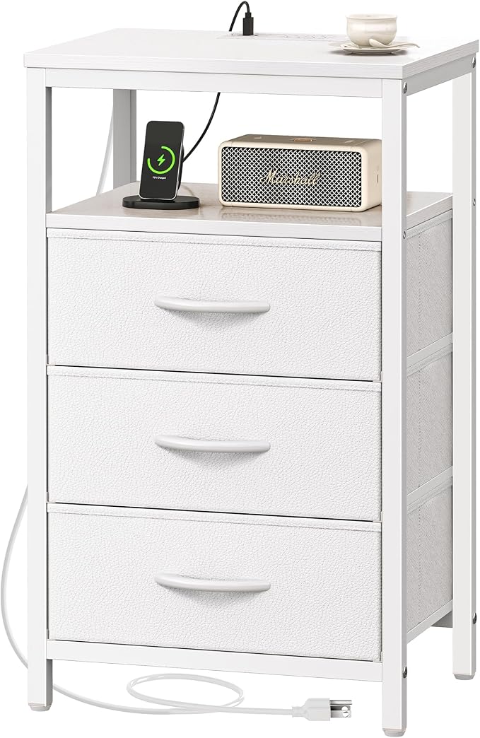 Huuger Nightstand with Charging Station, 27.6 Inch Side Table with Drawers - Image 9