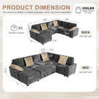 Hanherry Sectional Couch with Pull Out Sofa Bed, Chenille Sleeper Sofa with - Image 2