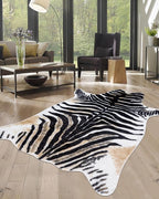 Zebra Print Rug for Living Room, Faux Fur Zebra Hide 6.2x8.2 Feet Animal Skin by WARMHAVEN