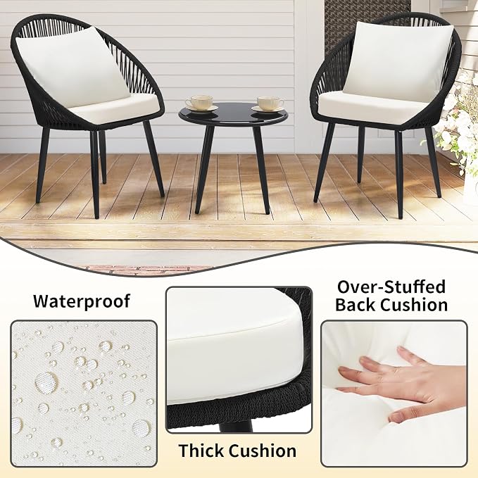 wildformers 3 Pieces Bistro Set, Woven Rope Chair - Image 4