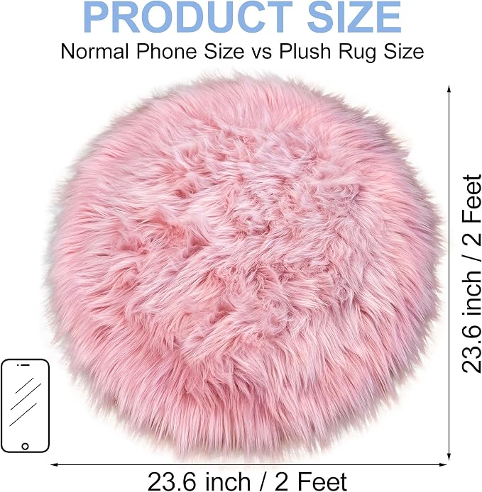 Pink Round Rug for Girls Bedroom, Fluffy Circle Rug 2 2 Feet for Kids Room - Image 2