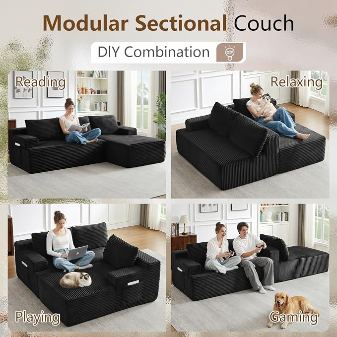 96" Cloud Sectional Couch with L-Shape Chaise, Modular Comfy Sofa Chaise Longue - Image 7