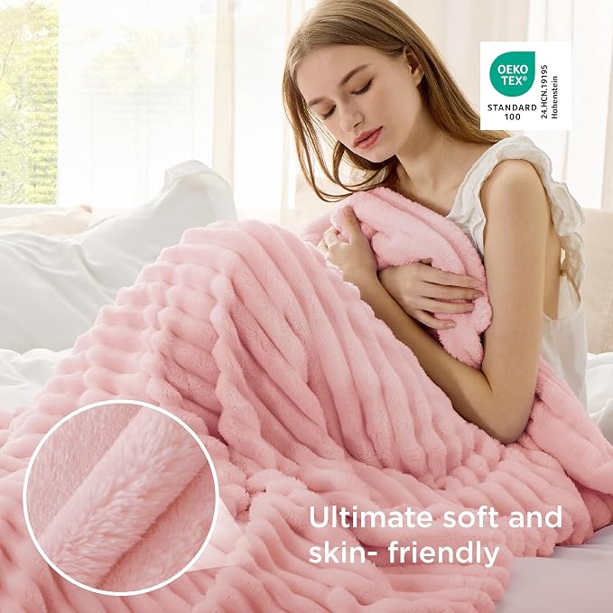 Bedsure Soft Coral Pink Throw Blanket - Image 6