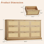 HUAHUU 9 Drawer Dresser for Bedroom, 60 Inch Long Dressers & Rattan Chest of - Image 2
