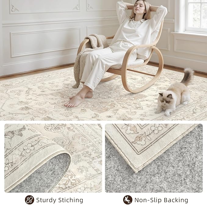 2'6''x8' Hallway Washable Runner Rug: Kitchen Carpet Beige White | Vintage Boho - Image 6