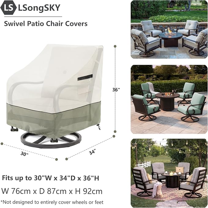 Patio Swivel Chair Cover 4 Pack, Waterproof Heavy Duty Outdoor Chair Covers - Image 3
