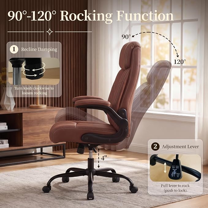 Office Chair, Leather Ergonomic Computer Desk Chair - Image 5