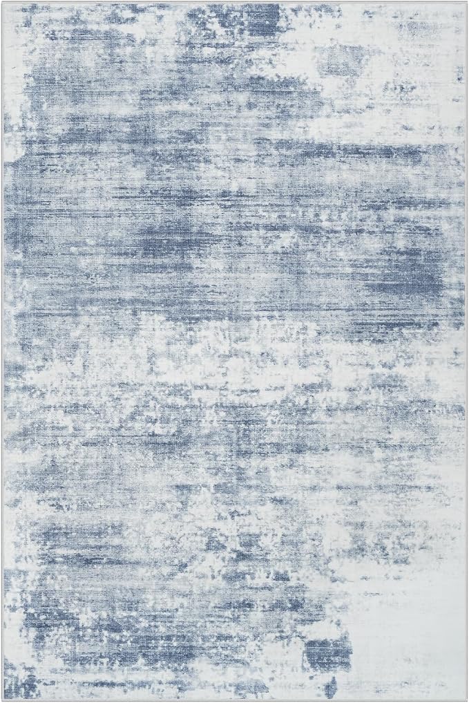 10x14 Area Rugs for Living Room: Washable Abstract Blue White Carpet | Non-slip - Image 2