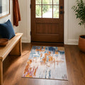 Entrance Rugs Indoor 2x3 Orange Blue Entry Rug Washable Abstract Small Area Rug by OmpaaHomeDecor