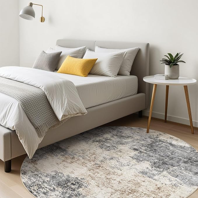 LOONGRUG Round Rug 10x10 Washable Circle Large Neutral Modern Abstract Rug | - Image 3