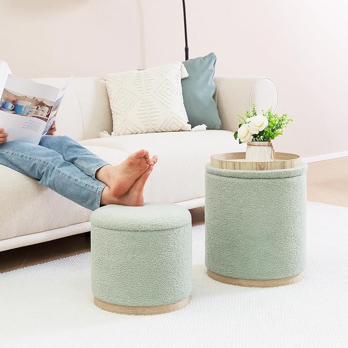 PINPLUS Round Ottoman with Storage Set of 2, Storage Ottoman with Tray - Image 8