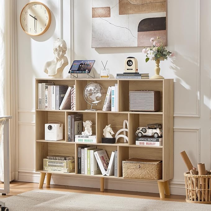 LEYAOYAO 10 Cube Bookshelf, 3 Tier Vintage 55" Wide Bookcase - Image 4