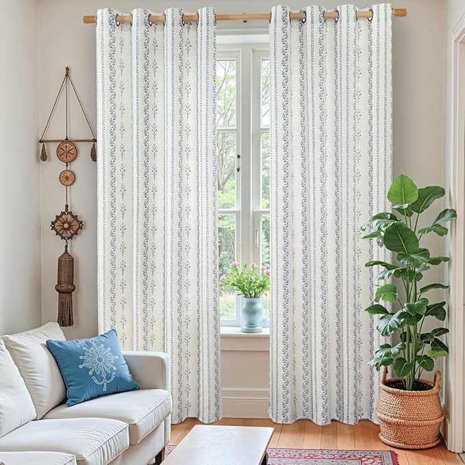 BGment Navy Blue Vintage Floral French Country Curtains 90 Inch Length - Image 2