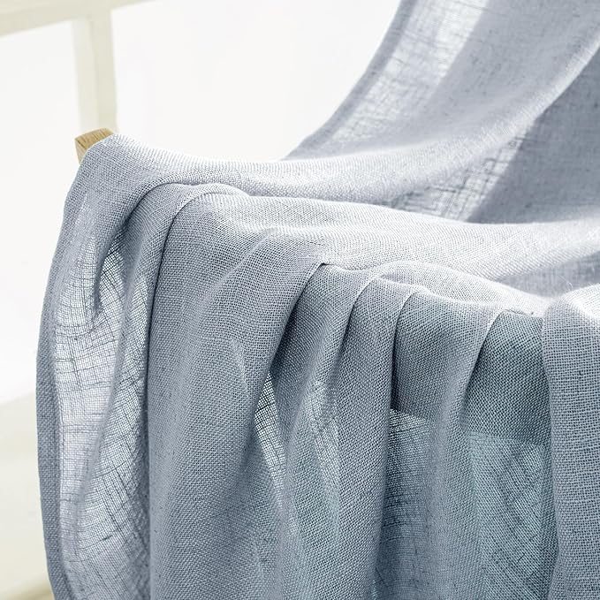 MIULEE Chambray Blue Linen Curtains 52x63 Inch Long - Image 6