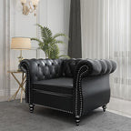 2 Piece Living Room Set, Chesterfield Leather Sofa Couch Chair - Image 6