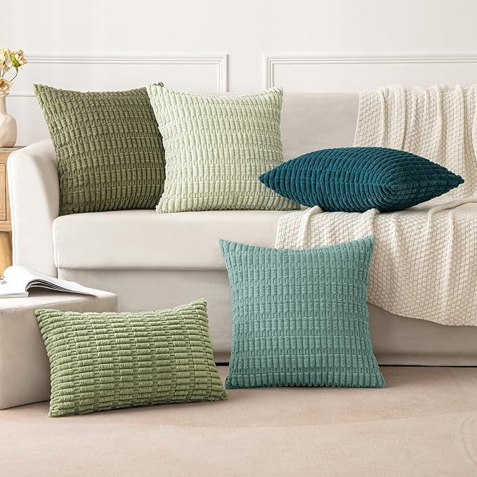 MIULEE Corduroy Decorative Throw Pillow Covers 18x18 Teal Green Pack of 2 | - Image 5