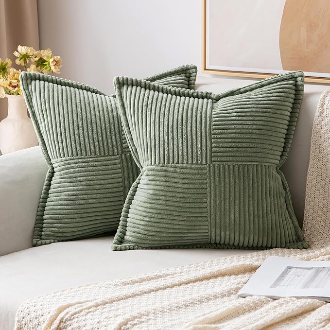 MIULEE Decorative Euro Sham Throw Pillow Covers 24x24 Light Olive Green | 2 Pack by MIULEE