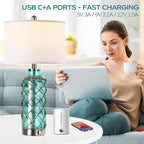 Cottage Nautical Accent Table Lamp Set of 2, Touch Coastal Blue Green Glass - Image 3