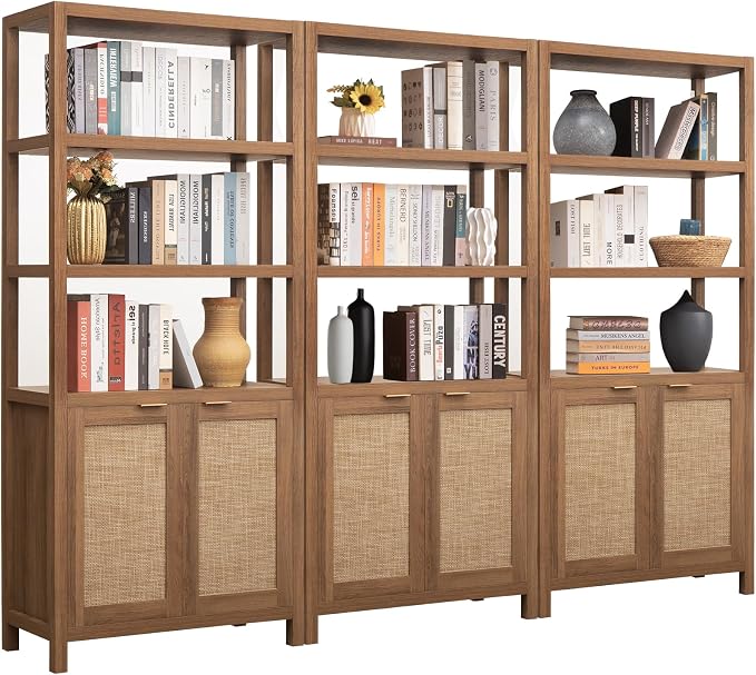 SICOTAS Bookshelf 5 Tier Book Shelf Rattan Boho 71" Tall Bookcase by SICOTAS