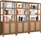 SICOTAS Bookshelf 5 Tier Book Shelf Rattan Boho 71" Tall Bookcase by SICOTAS