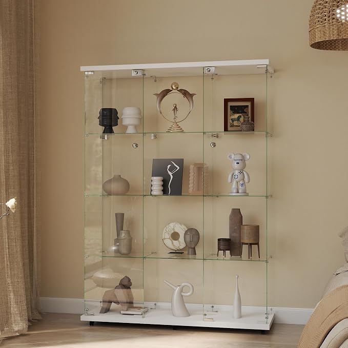 Display Cabinet with Glass Door and Lock, 4-Shelf Curio Cabinets with 5mm - Image 4