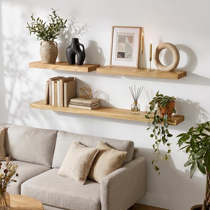 fuqing Natural Wood Floating Shelves | 24 Inch Floating Shelves - Image 2