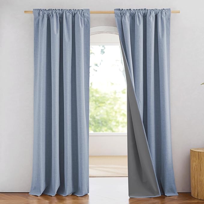 NICETOWN Stone Blue Vintage Linen 100% Blackout Curtains - Image 2