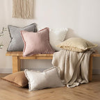 MIULEE Boho Linen Fringe Decorative Throw Pillow Covers Pink 20x20 | Set of 2 - Image 5