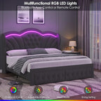 Keyluv Queen Bed Frame with LED Lights and 2 Storage Drawers, Velvet - Image 4