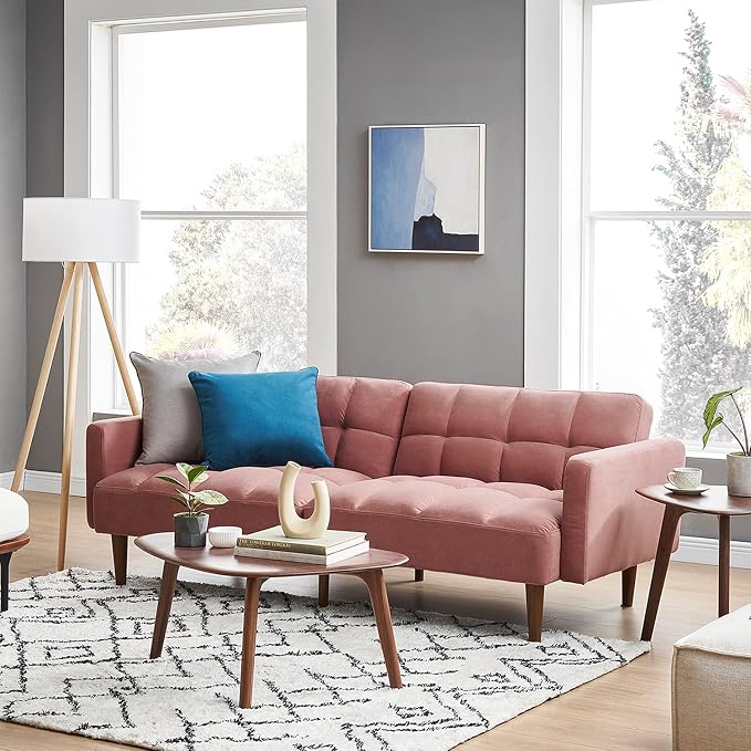 mopio Aaron 76.8" Couch, Small Futon Sofa Bed, Mid Century Modern Futon Couch - Image 3