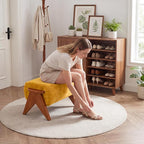 Linen Padded footstools Mid Century Modern Ottoman - Image 4