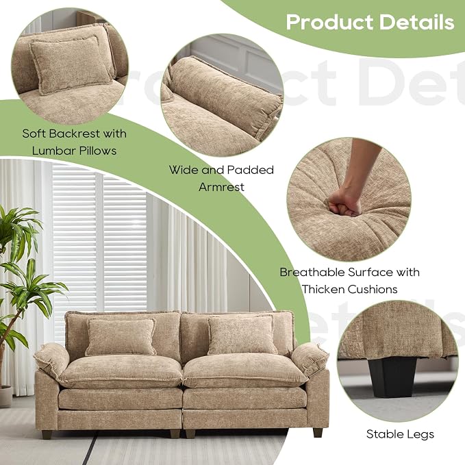 Oprisen 86" Modular Sectional Sofa, Comfy Cloud Couch Sectional Sofa, Chenille - Image 6