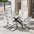 7-Piece Dining Table Set for 6, Modern Rectangular Glass Table by KATBOCFurniture