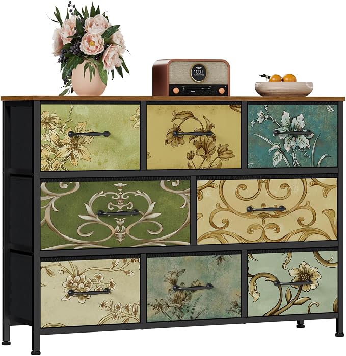Furnulem 8 Drawer Dresser, Wide Fabric Chest of Drawers, Vintage Furniture by Furnulem