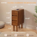 Narrow Nightstand with 3 Drawers Narrow Night Stand Solid Wood Bedside Table - Image 2
