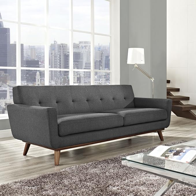 Modway Engage Mid-Century Modern Upholstered Fabric Sofa in Gray - Image 6