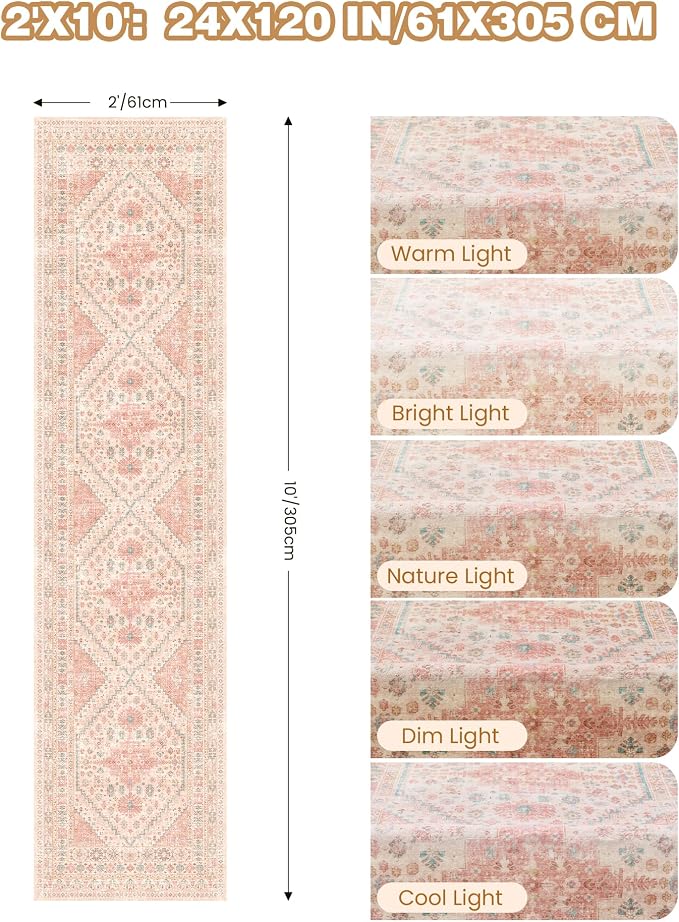 Runner Rug 2x10, Vintage Washable Rugs - Image 2