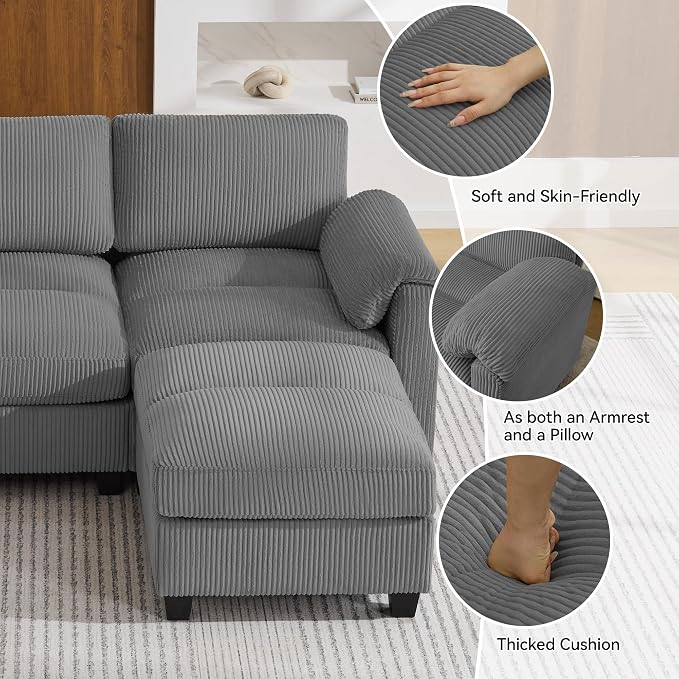 87.5'' L Shaped Modular Sectional Sofa, 3 Seater Cloud Couch - Image 4