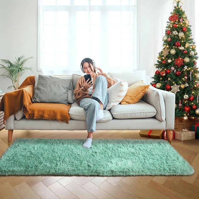 Sage Green Runner Rugs for Bedroom Living Room, Fluffy 2x6 Bedside Area Rug | - Image 8
